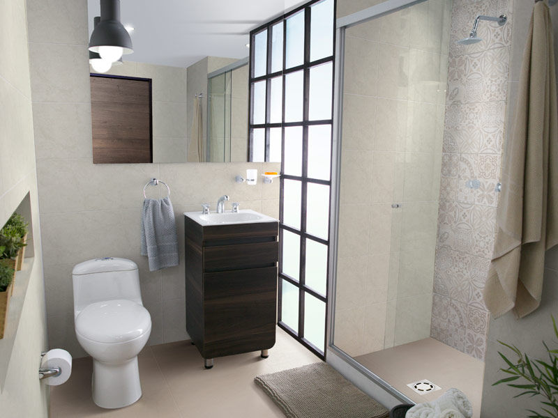 Baño natural pequeño con diseño funcional