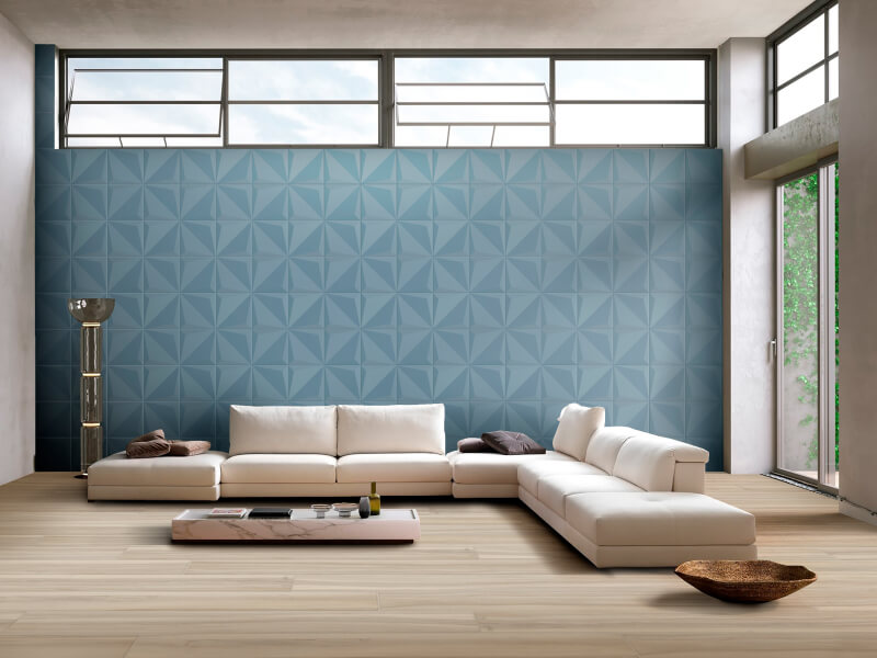 Sala de estar con pared 3D