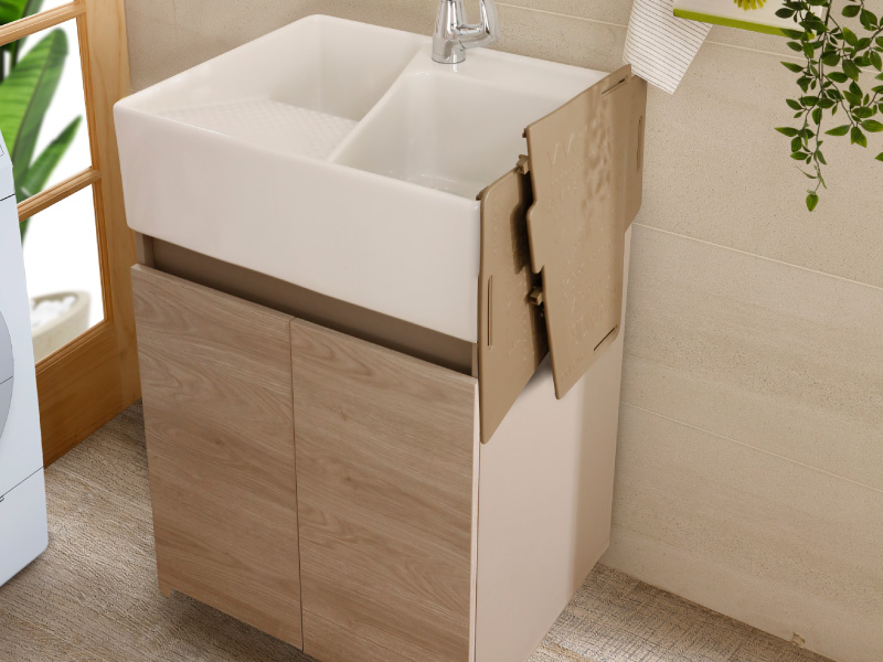 Cuarto de ropas en colores beige con Lavadero Provenza