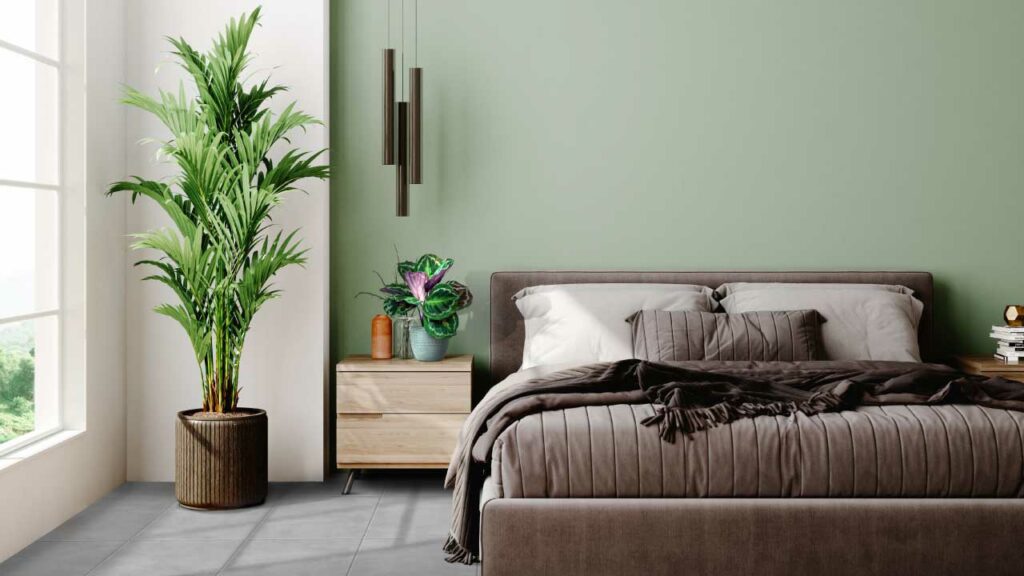 Ambiente Corona con pintura tono Fuzzy Fiddleheads y piso Metropoli Gris 
