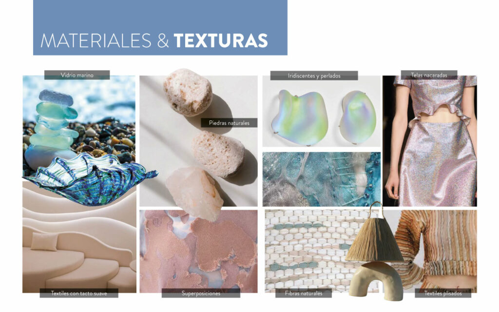 Materiales iridiscentes, perlados y transparencias 