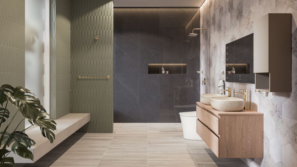 Ambiente Corona con Piso Pared Hexágono Pradera Gris Caras Diferenciadas 23.2X26.8