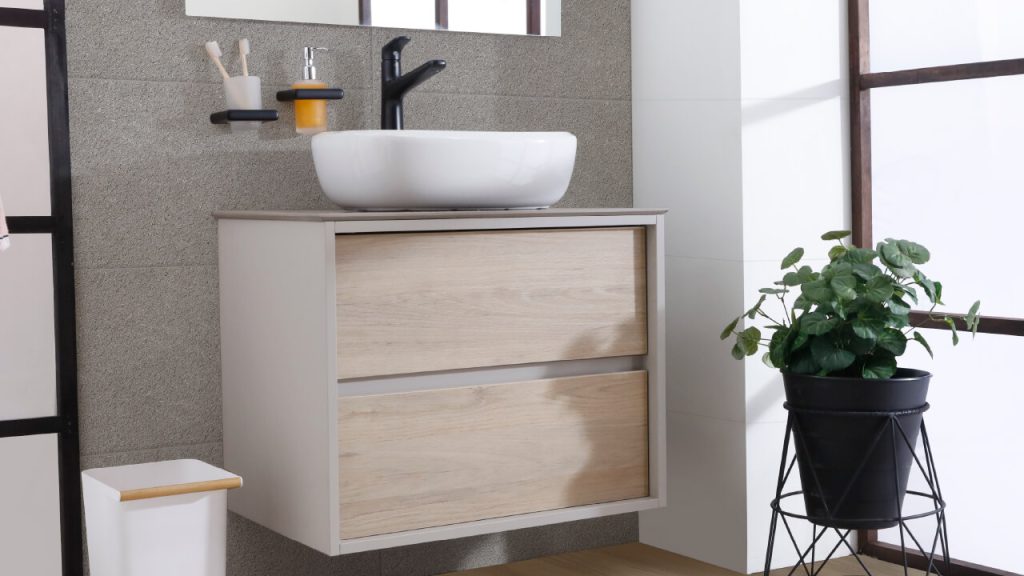 Baño Corona con mueble y lavamanos vessel Cascade