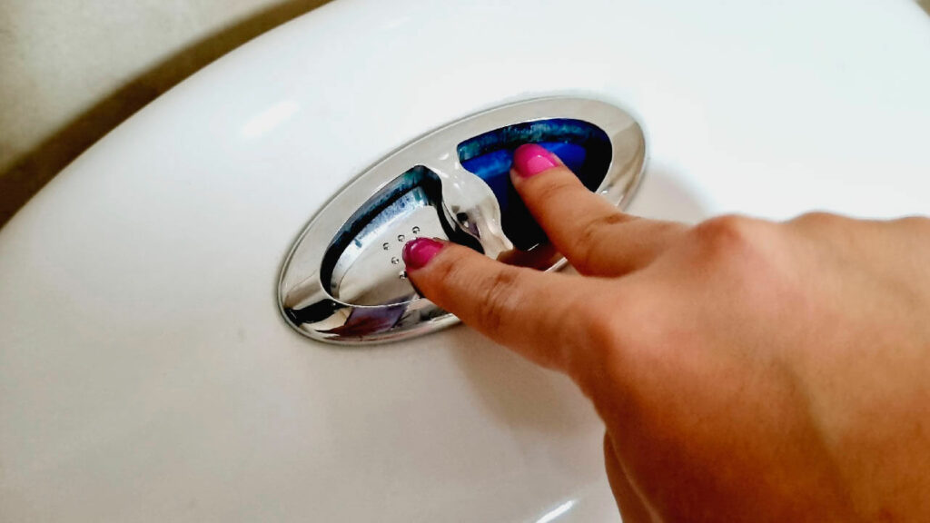 4. Espichar los dos botones del sanitario para la descarga