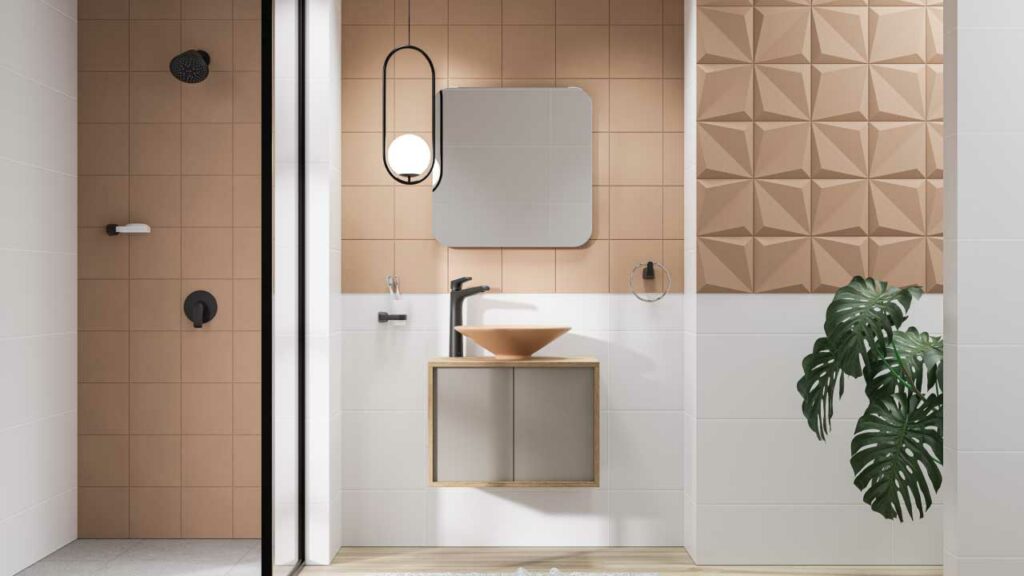 Baño privado moderno en tonos tierra