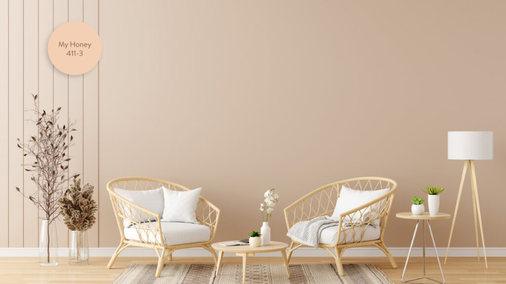 Sala con tono My Honey en la pared