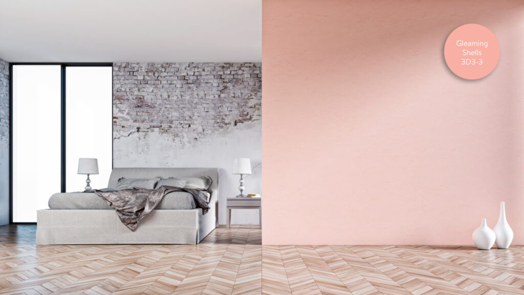 Sala con tono Gleaming Shells en la pared