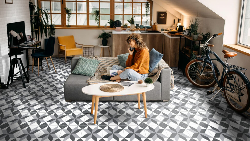 Ambiente Corona con Piso Pared Argenta Rombos