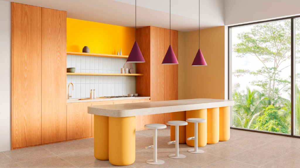 Ambiente cocina Corona con pared de color Desert Gold 2I2-7.