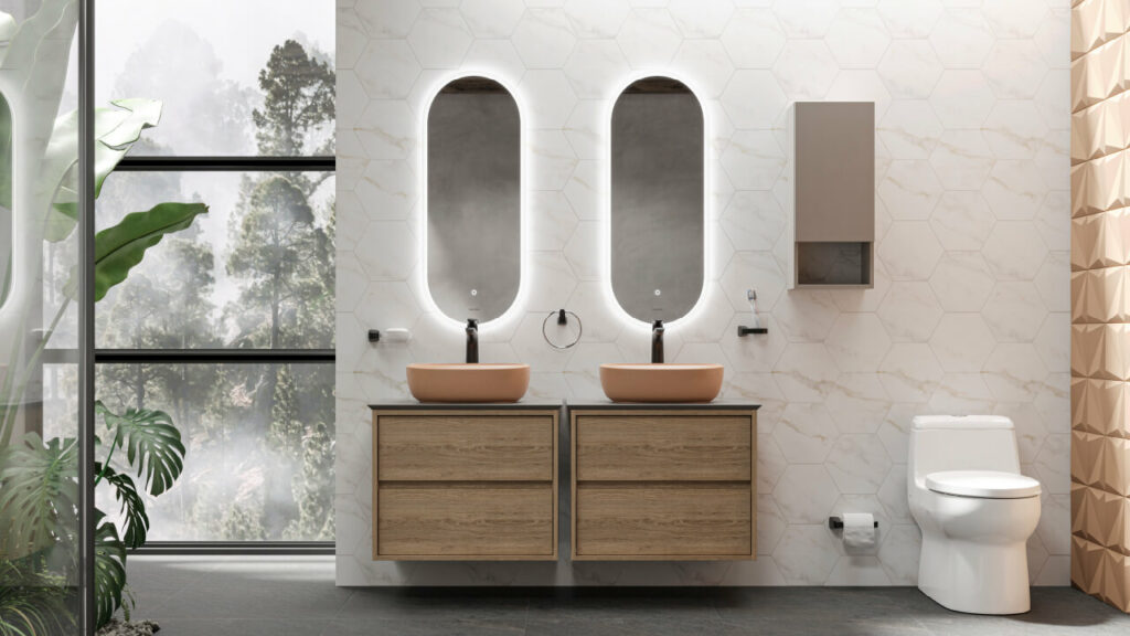 Baño Corona con mueble elevado, lavamanos color Tatacoa y Sanitario Cascade.