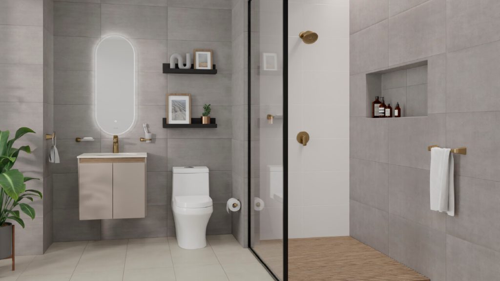 Ambiente baño Corona con pared Vancouver Plata 