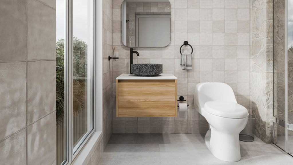 Ambiente baño Corona con mueble fussion plus, grifería Valencia y sanitario Cascade.