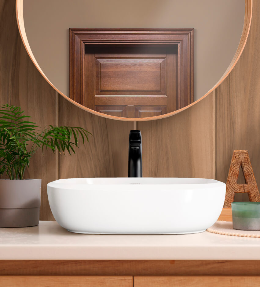 Baño Corona con lavamanos Cascade y grifería Cascade alta mate black