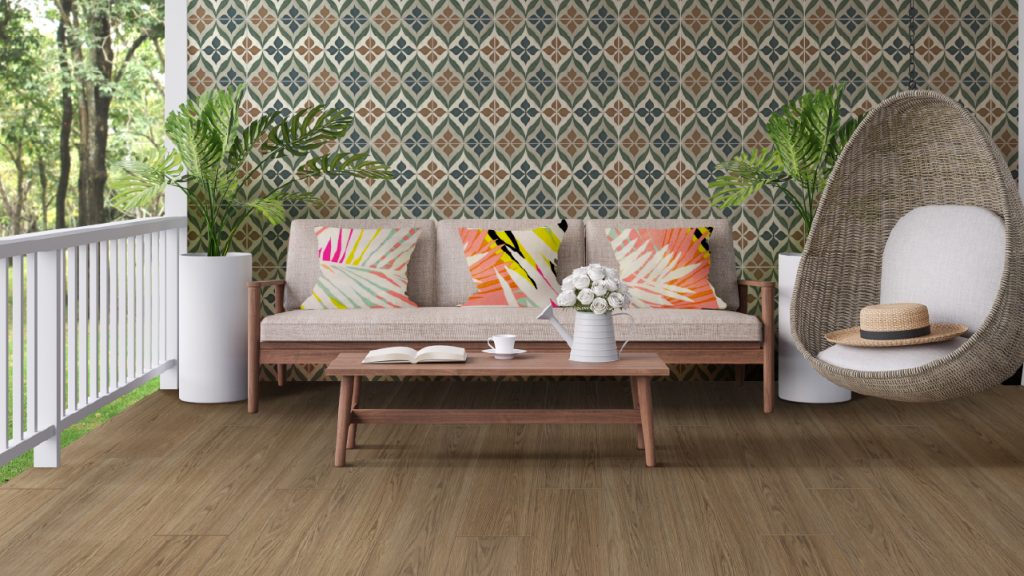 Ambiente terraza Corona con pared Fez.