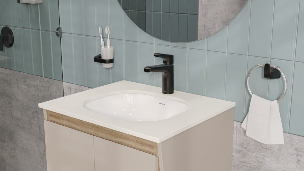 Baño Corona con Grifería Cascade Media Mate Black y mueble Cascade.