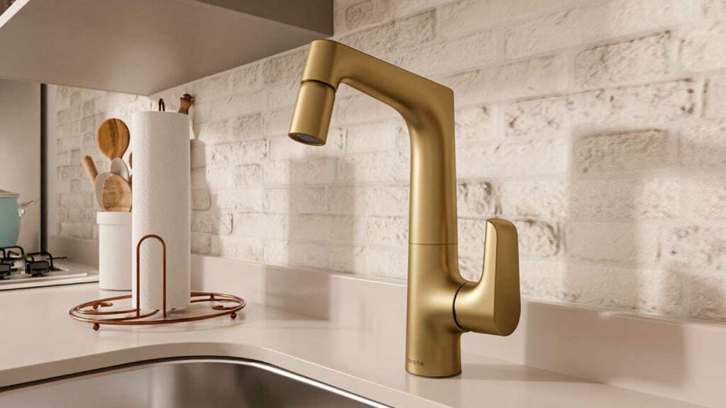 Cocina Corona con Grifería Cascade Sahara.