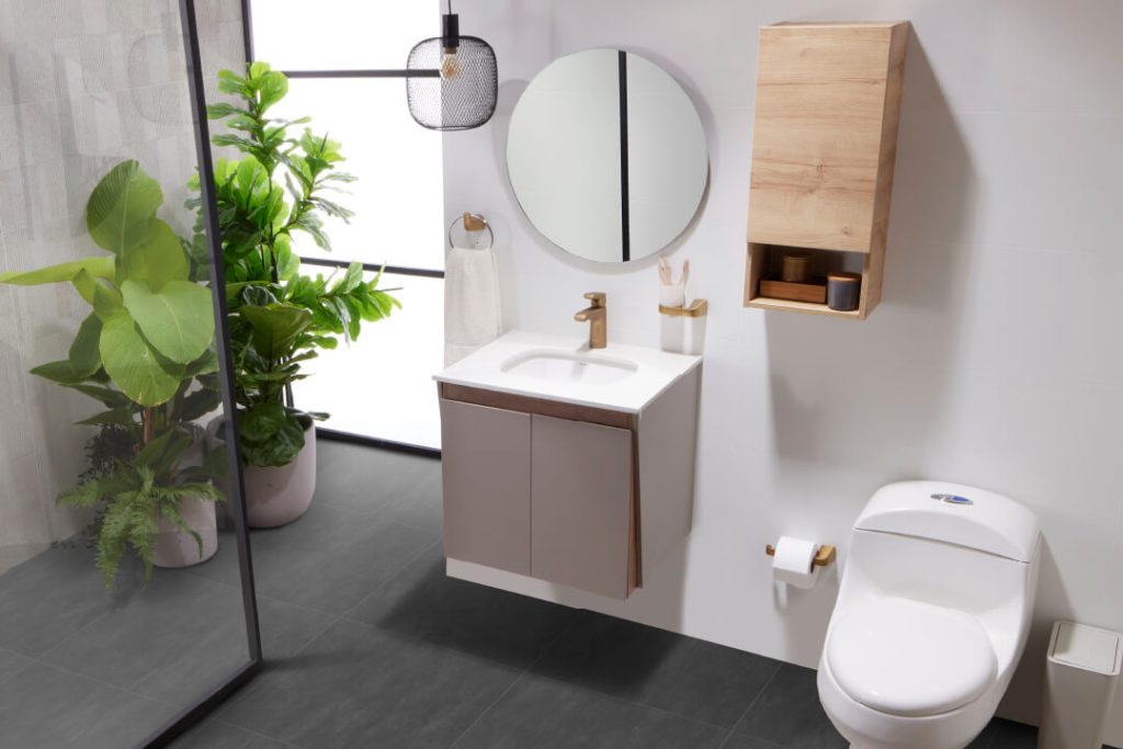 Baño Corona con mueble Cascade vital, grifería y accesorios Cascade y sanitario Montecarlo.