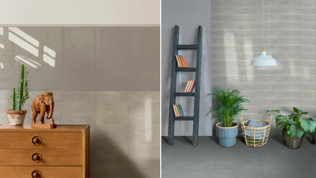 Ambiente Corona con decorado Atelier Deco taupé y gris 