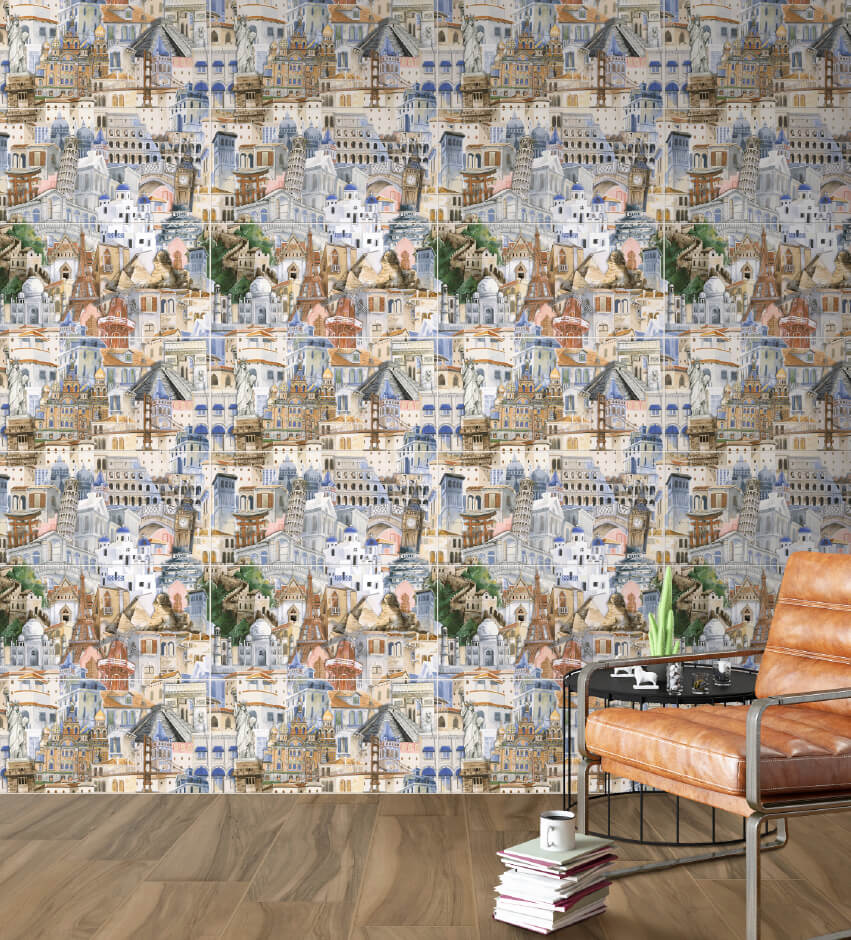Sala Corona con mural Trotamundos Multicolor Cara Única 30X60cm