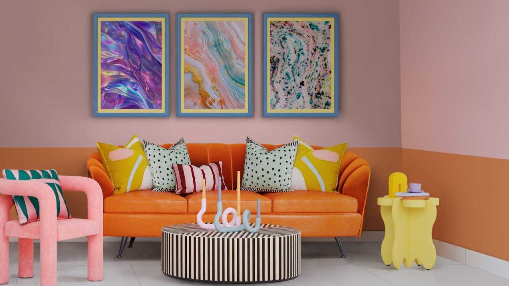 Sala con combinación de colores contrastante