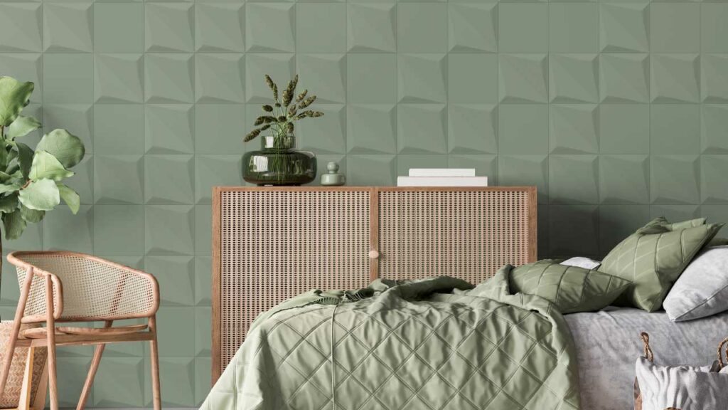 Ambiente Corona con Pared Orikata 3D Verde Salvia