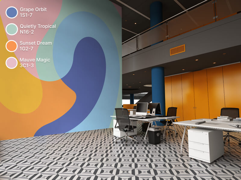 Oficina moderna con mural