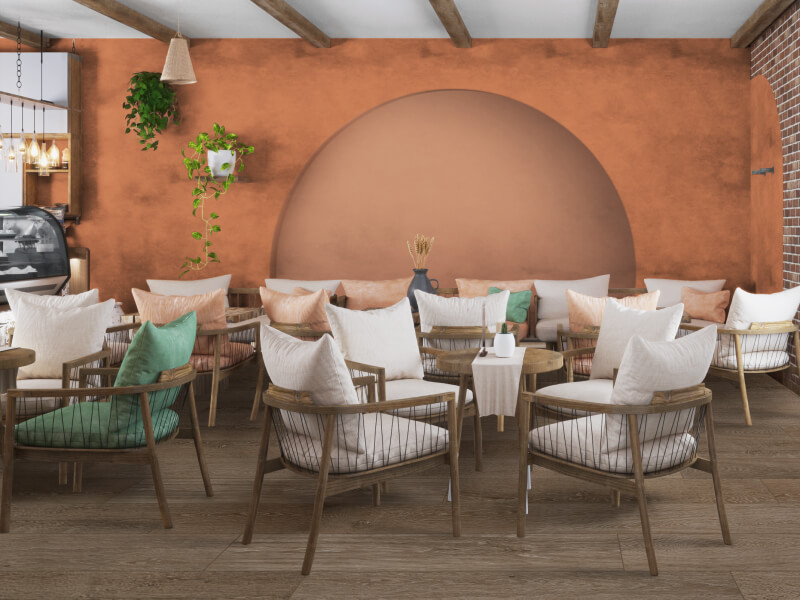 Cafetería moderna con estilo campestre