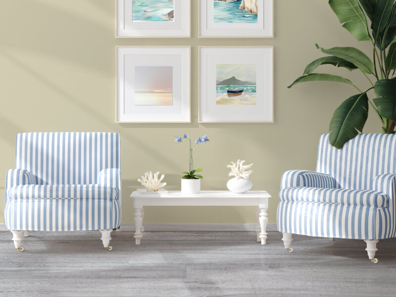 Espacio de lectura en tonos claros para casa campestre