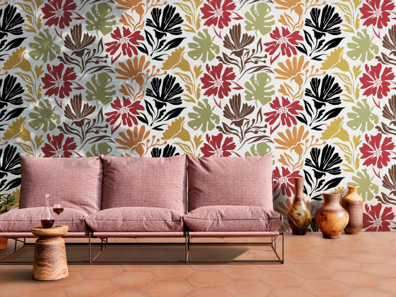 Sala rústica con estilo floral